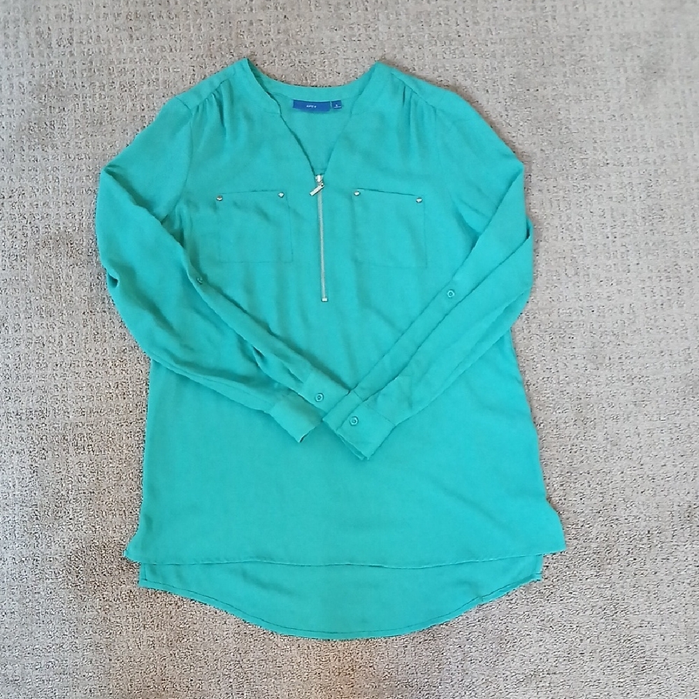 Apt. 9 Teal Long-Sleeve Zip Front Tunic